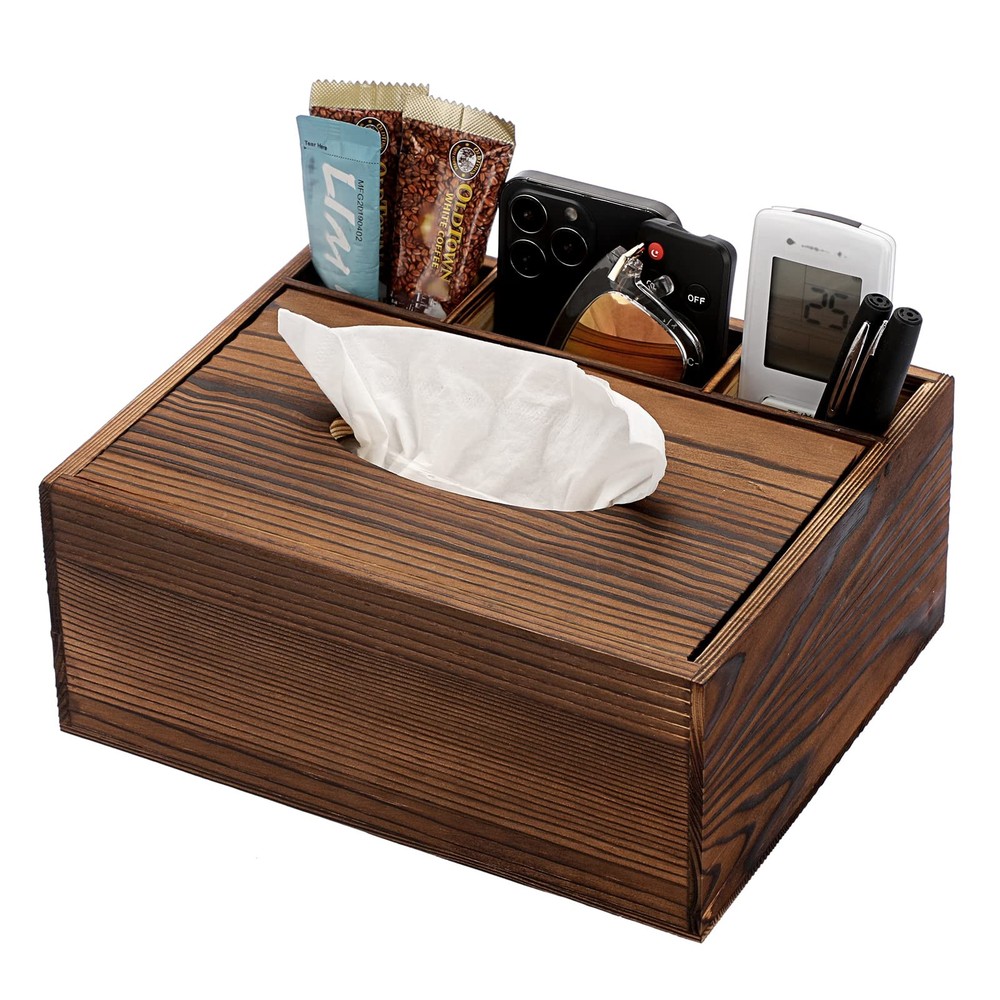 Wood Rectangular Tissue Box Cover - Multifunctional Tissue Holder with Statio...