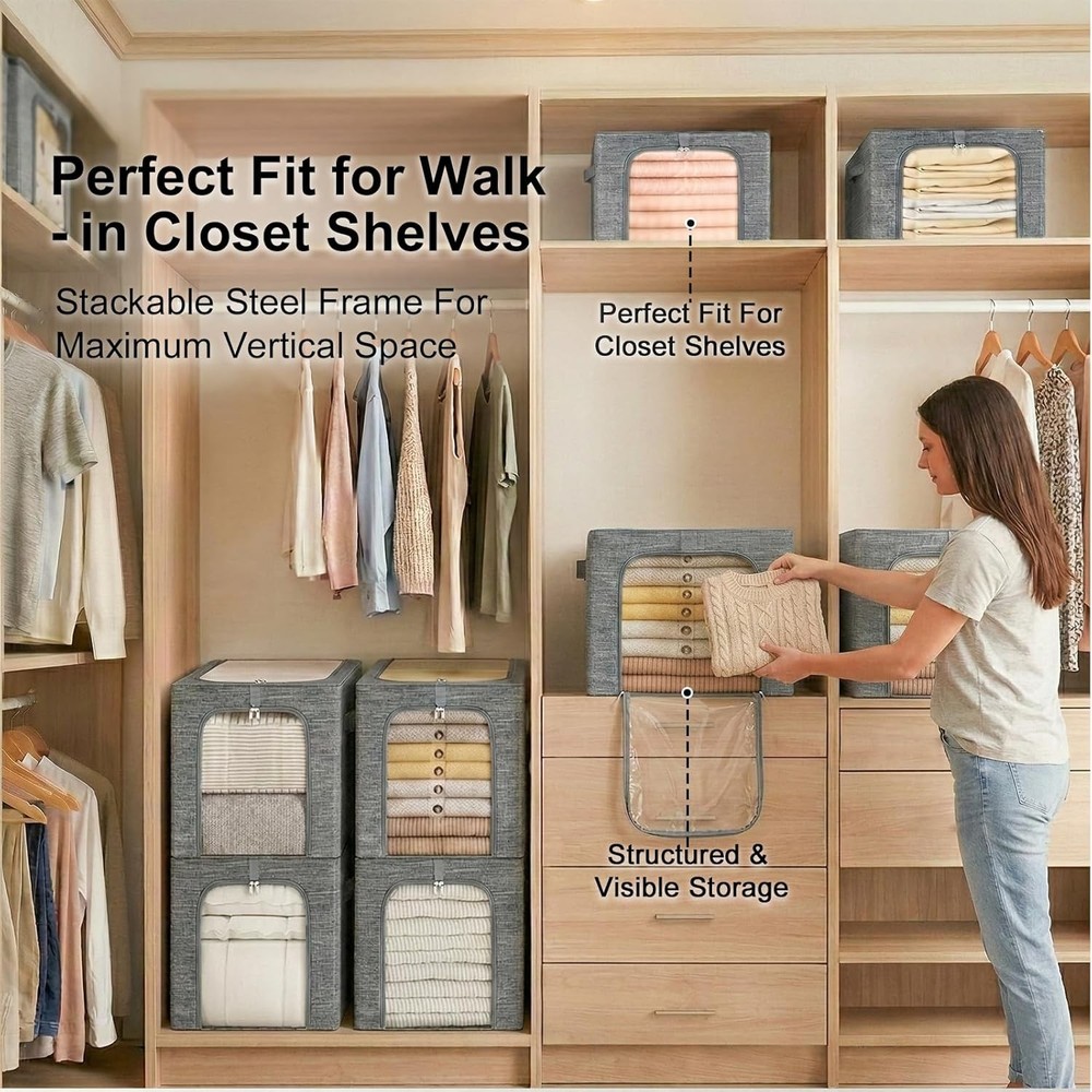 GoMaihe Clothes Storage Bin with Metal Frame: 6-Pack Stackable Closet Storage Bi