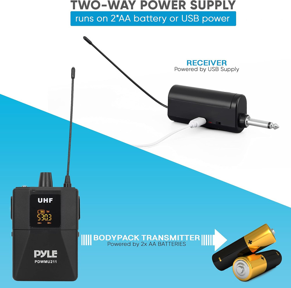 Dual UHF Microphone System - Portable Professional Cordless Microphone Set Wirel