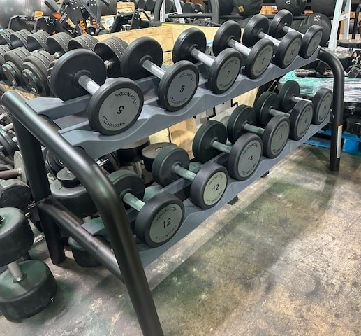 TechnoGym | Urethane Coated KG Dumbbell Set w/ Rack & Adjustable Bench