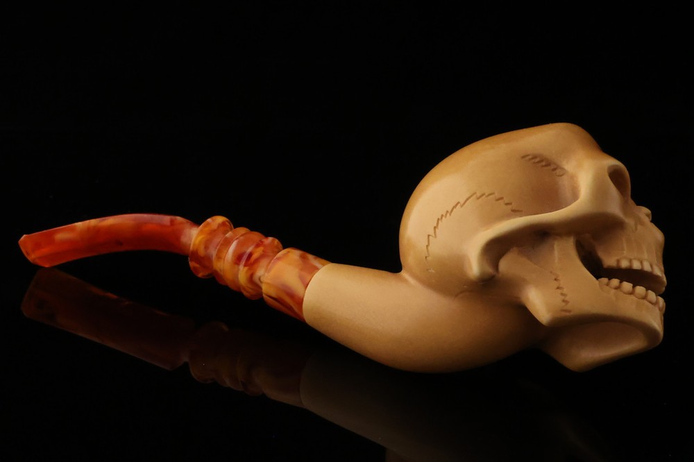 srv - Skull Block Meerschaum Pipe with fitted case 15412