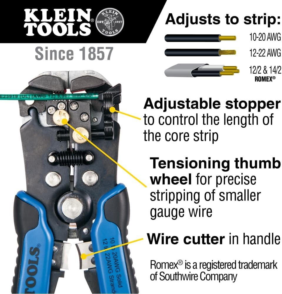 Klein Tools 11061 Self-Adjusting Wire Stripper / Cutter, Blue/Black
