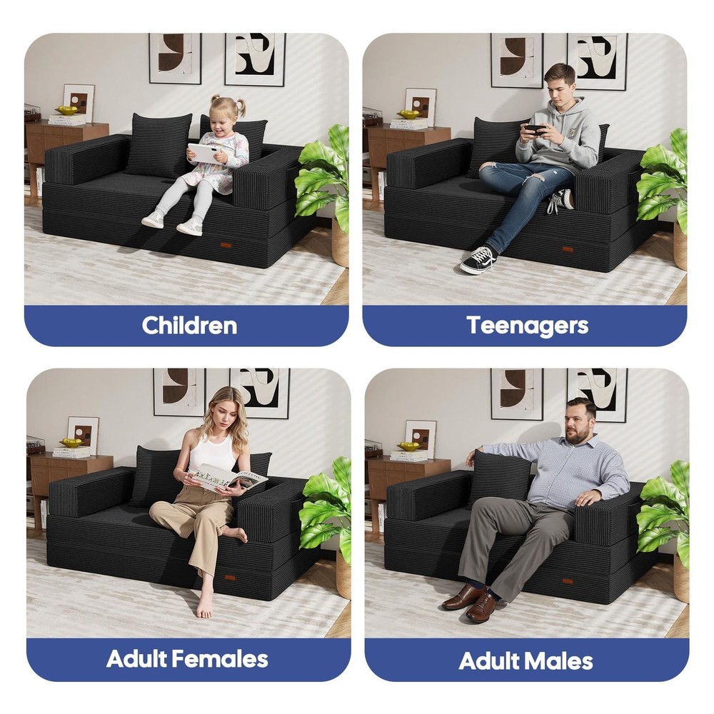 COMAX Futon Sofa Bed, 4‑in‑1 Convertible Sofa Bed, Folding Boneless