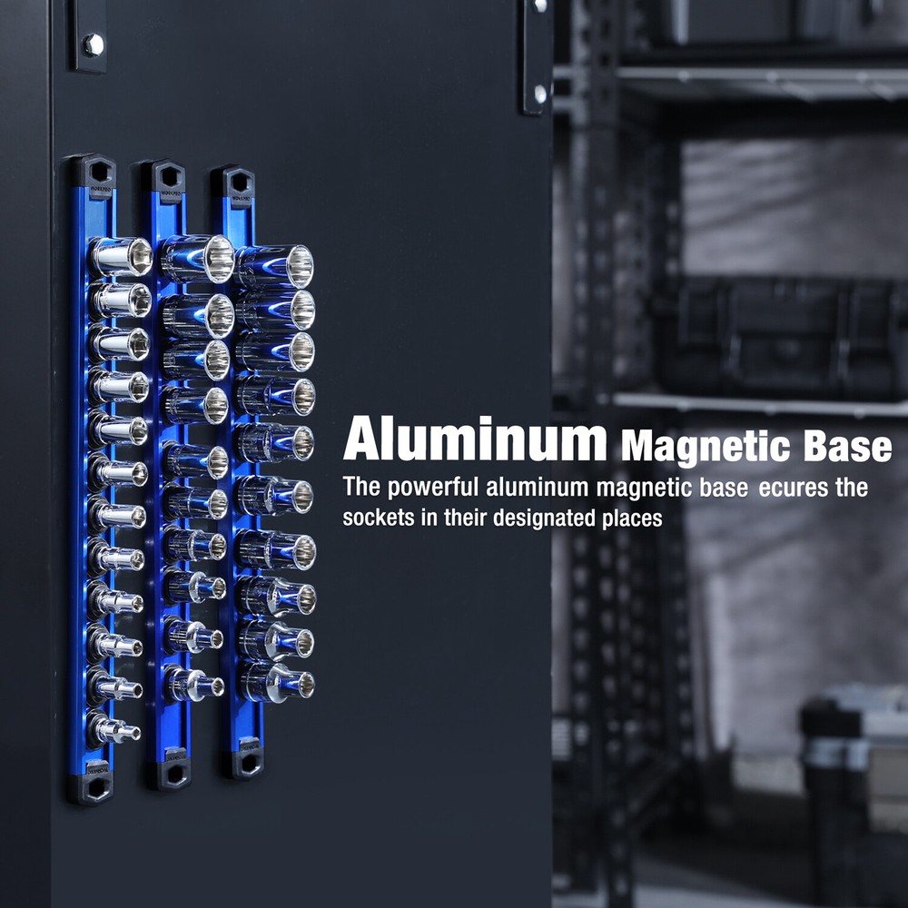 WORKPRO Magnetic Socket Organizer 1/4 Drive Heavy Duty Socket Holder Socket Rail