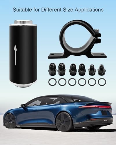 10 Micron Inline Fuel Filter with 50mm Mounting Bracket Kit Fit Different Black