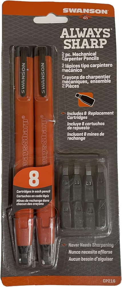 Co CP216 Alwayssharp Refillable Mechanical Carpenter Pencil, Two Pack, with 8 Mo