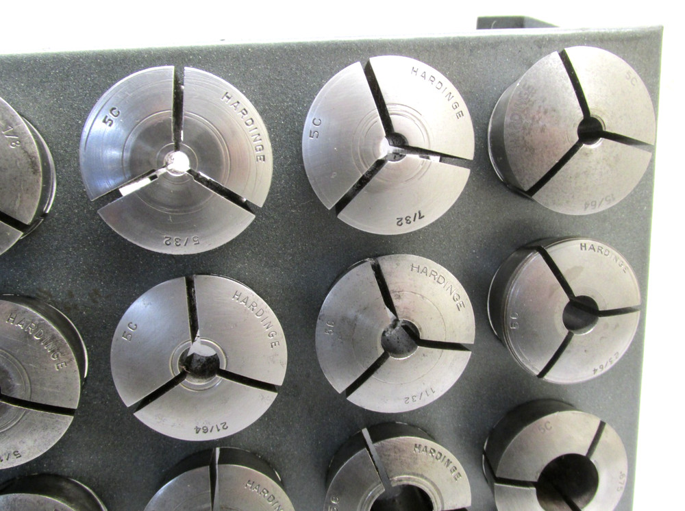 30 HARDINGE ASSORTED 5C ROUND COLLETS w/ RACK