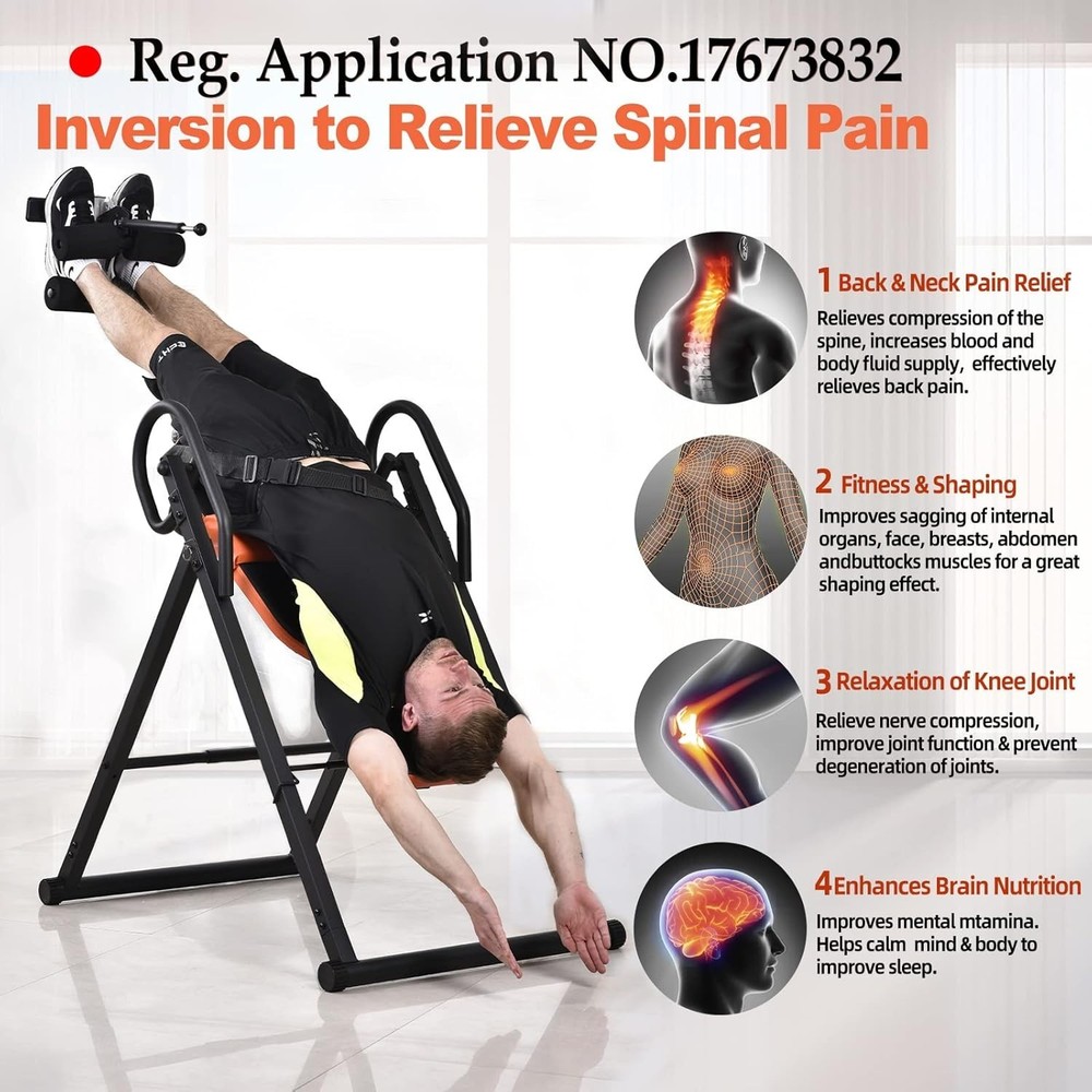 Teclor Inversion Table for Back Pain Relief, 350 lbs Capacity Strength Traini...