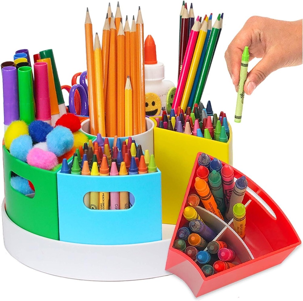 Compact Crayon Storage Caddy with Rotating Design - Perfect for Classroom Use