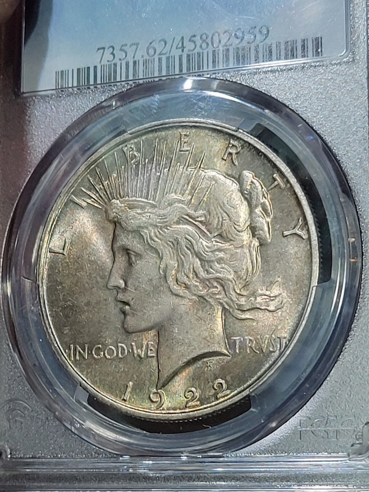 1922 $1 Peace Dollar PCGS MS62 Toned