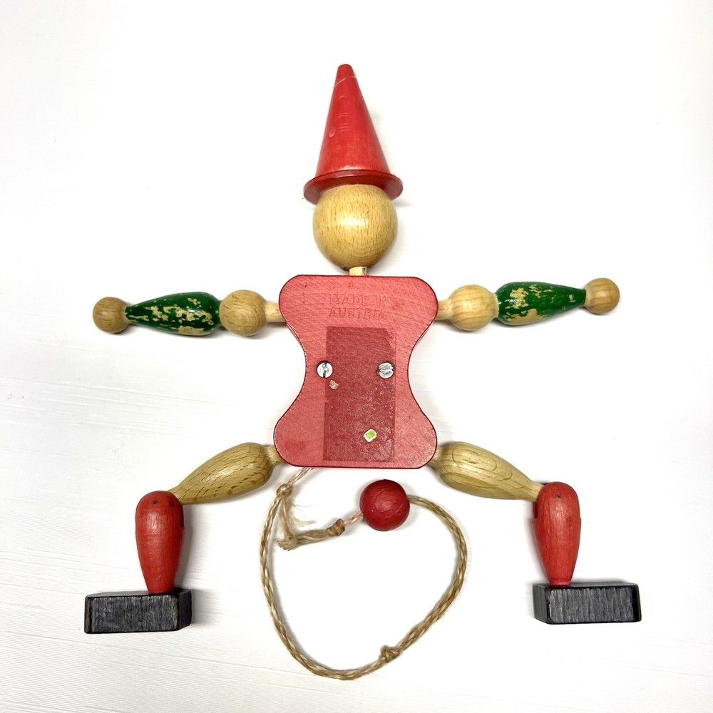 Vintage Austria Wood Jumping Jack Pull String Toy Hand Painted