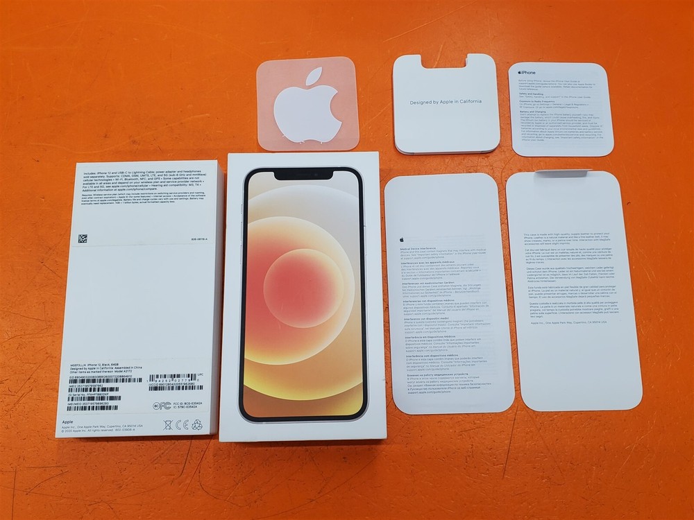 ⭐️⭐️⭐️⭐️⭐️**NO PHONE** iPhone 12 Black 64GB Empty Box w Manual Inserts & Sticker