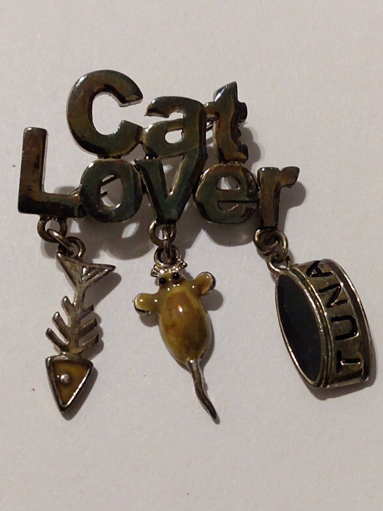 CAT LOVER Dangling Drop Charms Lapel Pin
