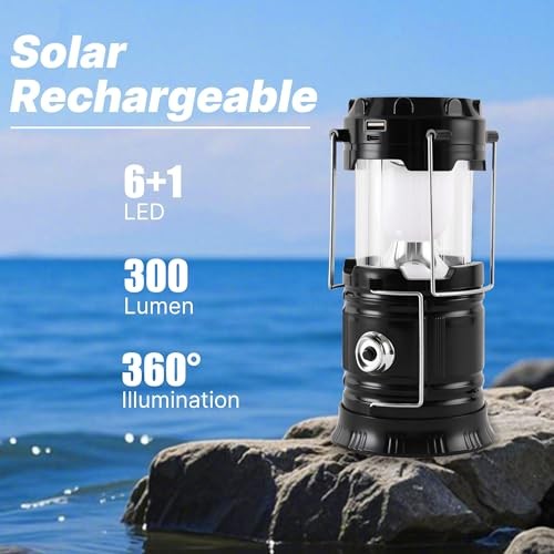 Lichamp Collapsible Solar Camping Lantern, USB Rechargeable LED Flashlight
