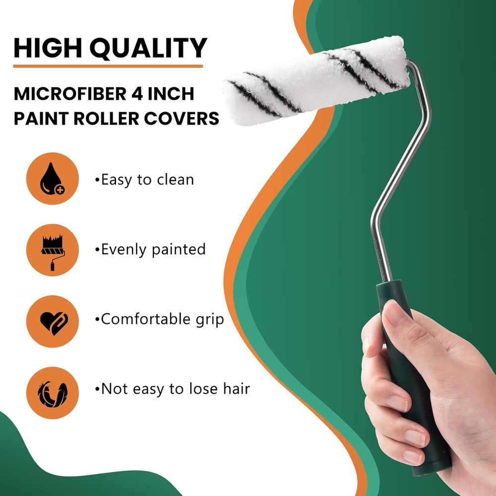Microfiber Paint Roller 4 Inch, Small Paint Roller Covers (3/8-Inch Nap, 40 Pack