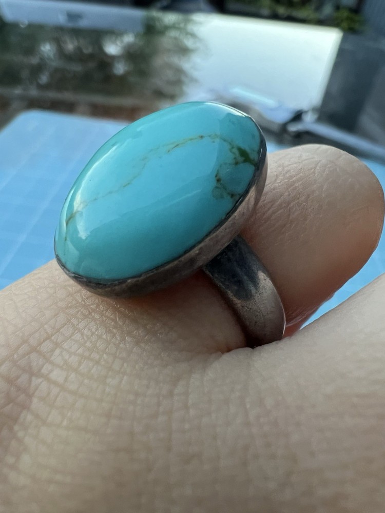 VTG Signed 925 Mexico Sterling Silver Turquoise Statement Ring Size 6