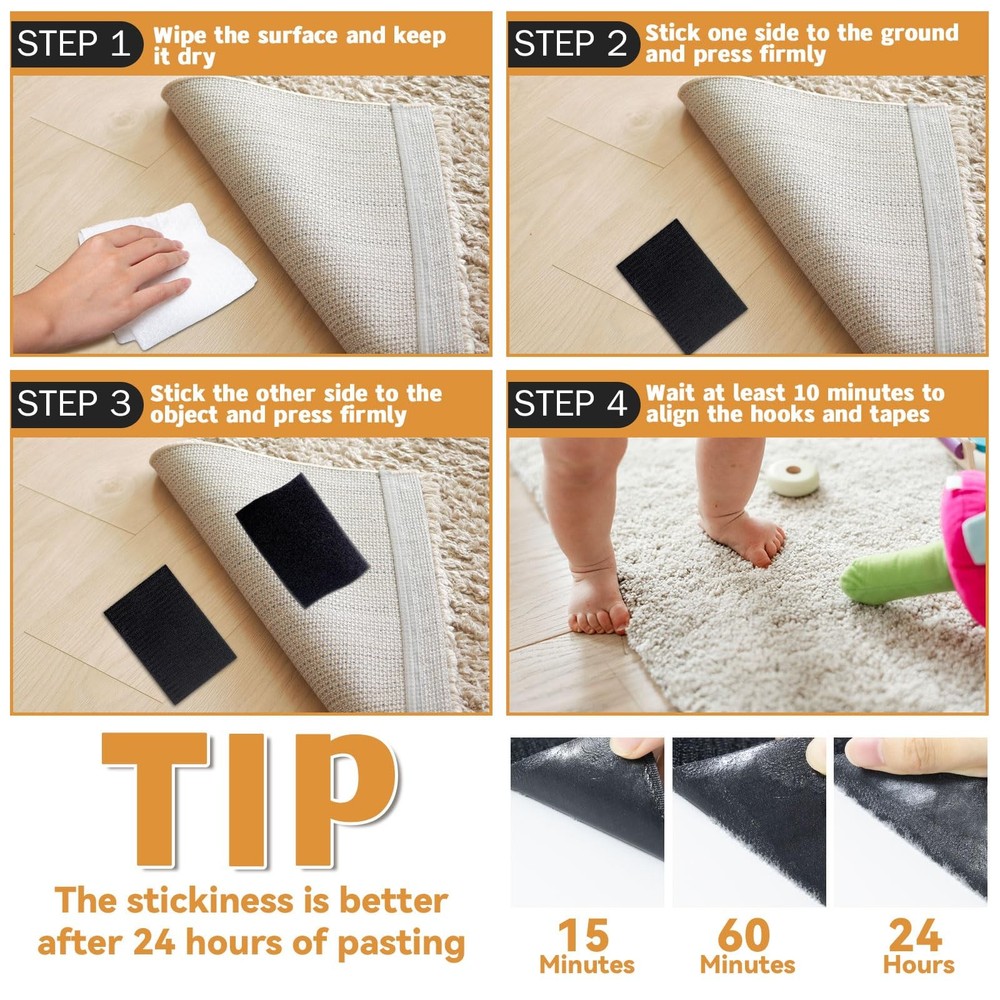 12 Sets 4x6 inch Hook and Loop Strips with Adhesive,Black Hook and Loop Self...