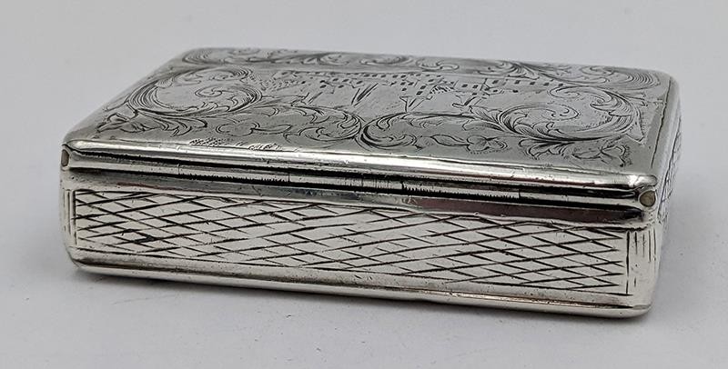 RUSSIAN ANTIQUE SOLID SILVER & NIELLO ENAMEL SNUFF BOX MOSCOW 1848