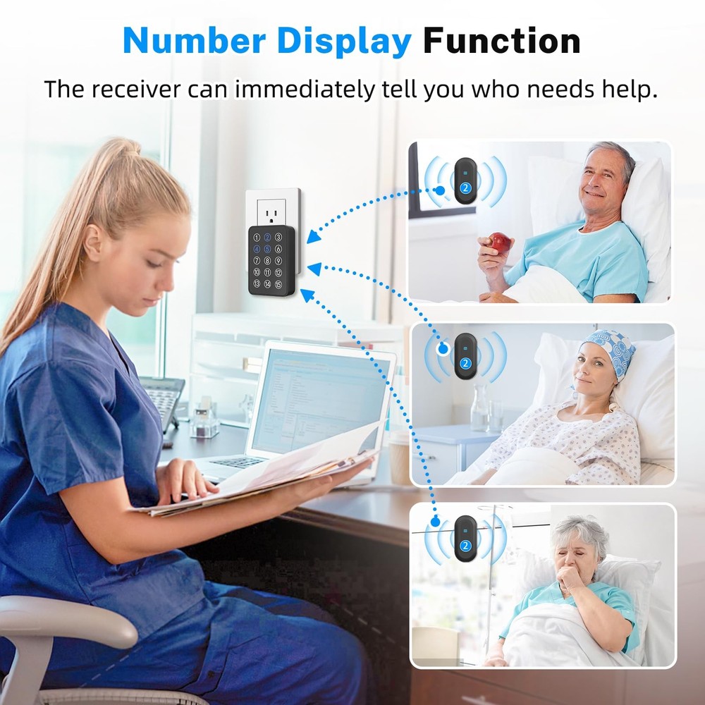 Wireless Emergency Call Button System - 500 Ft Range Caregiver Pager w/10 Button