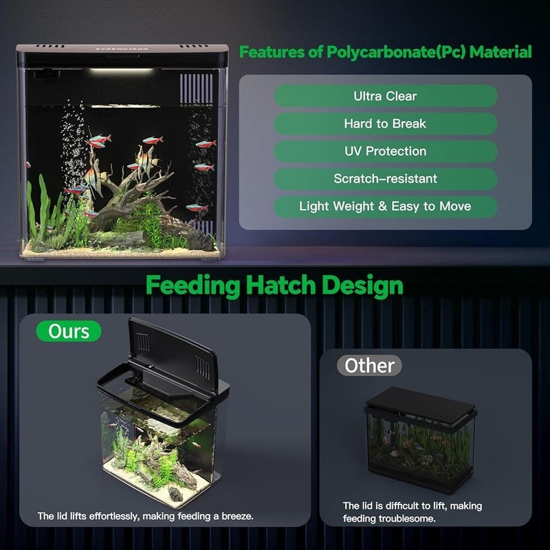 Complete Fish Tank Kit W/ LED Lights Self Cleaning Filtration System Betta Fish