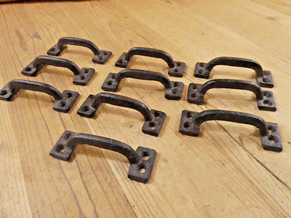 10 Cast Iron Handles Rustic Drawer Pulls Small 3 1/2" Long Kitchen Window Door