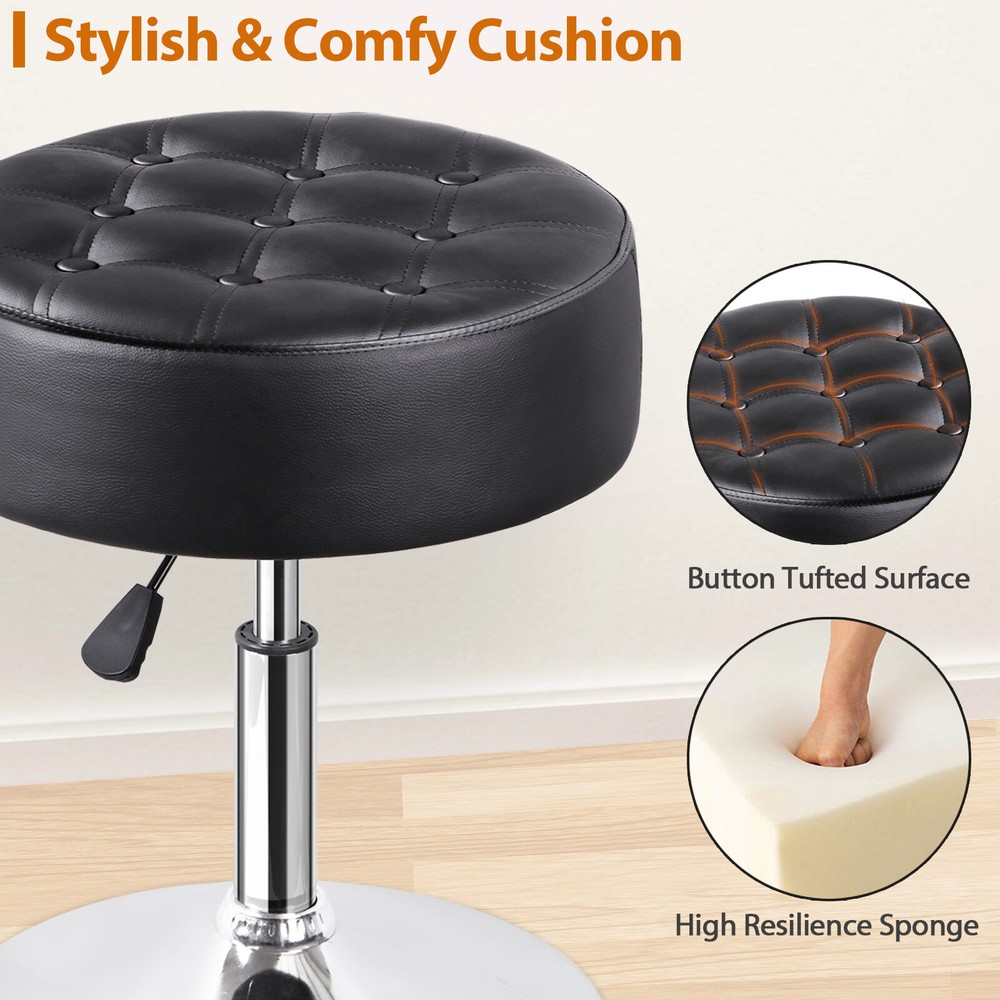 2PCS Adjustable Vanity Stool PU Leather Ottoman Stool for Bedroom w/Base Black