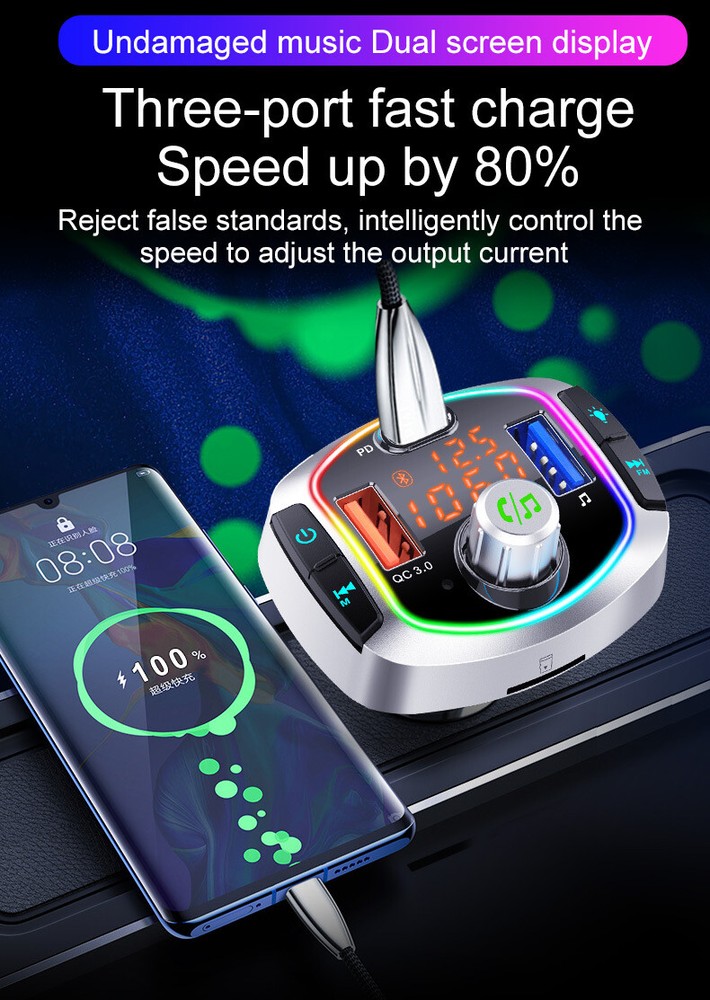 Car Bluetooth FM Transmitter MP3 U Disk Player Adapter Car Fast Dual USB Charger