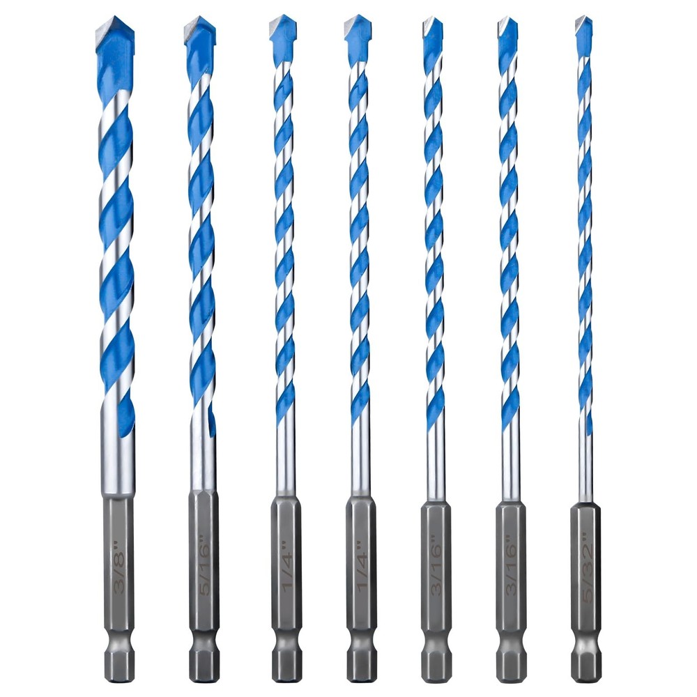 Concrete Drill Bit Set 7 Pcs, Masonry Drill Bit Set 5/32"-3/8", Shockproof He...