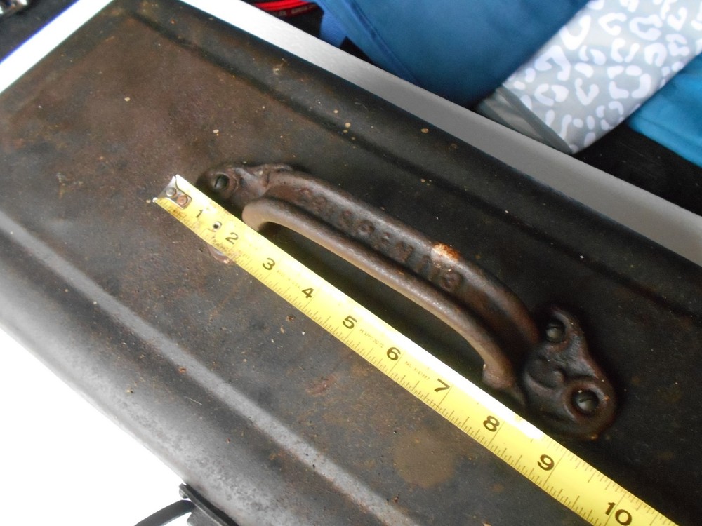 Antique Metal Tool Box with Very Fancy Handle