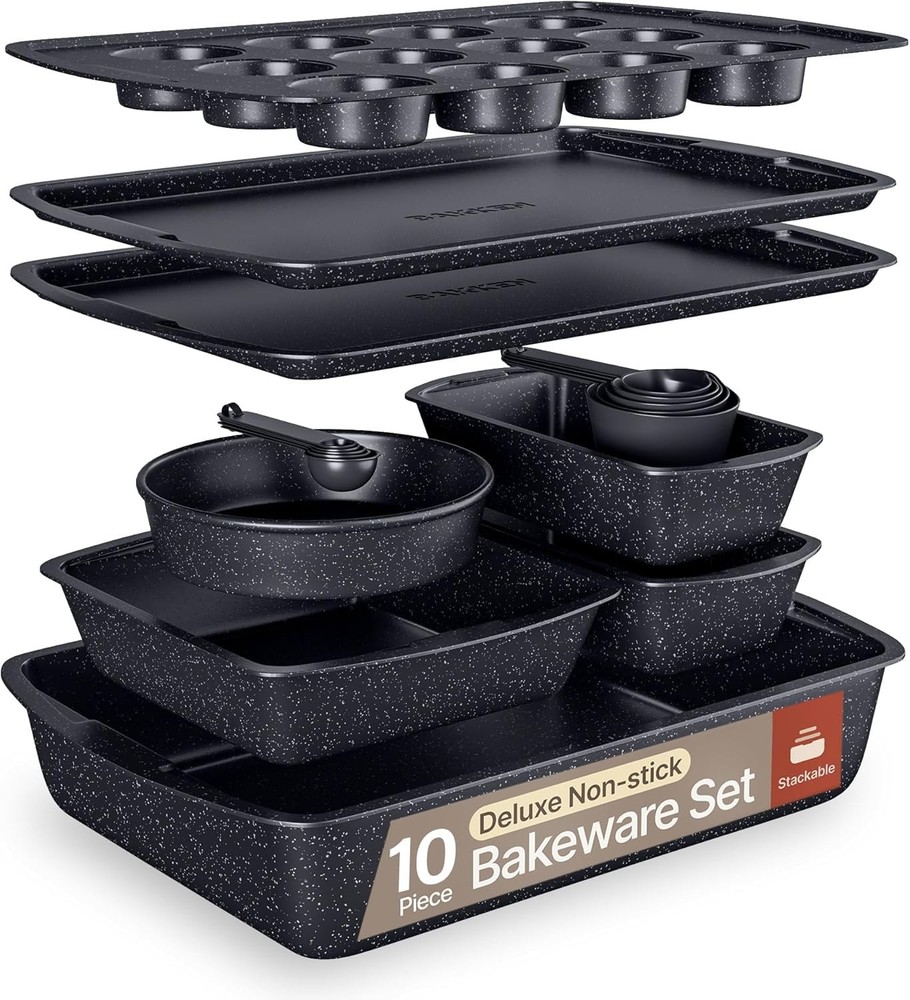 10-Piece Bakeware Sets Nonstick Carbon Steel Baking Sheet & Pans Stackable New