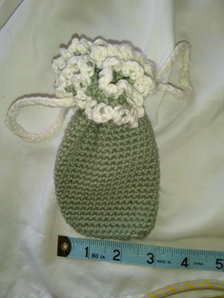 Gift Bag, Crochet Drawstring Pouch, Keepsake Sack, Rosary, Wristlet
