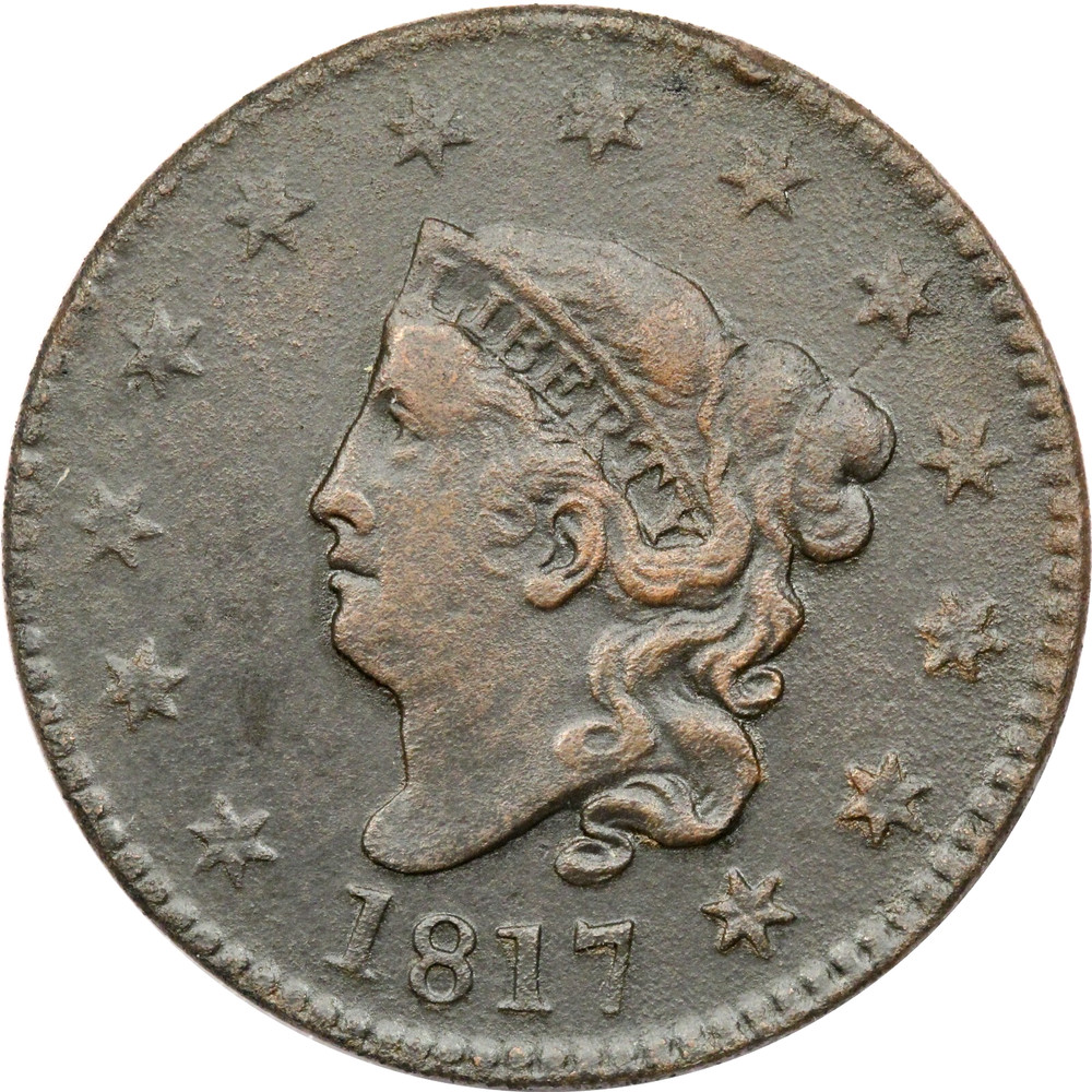1817 Coronet Head Large Cent 1C, Extremely Fine XF, Environmental Damage