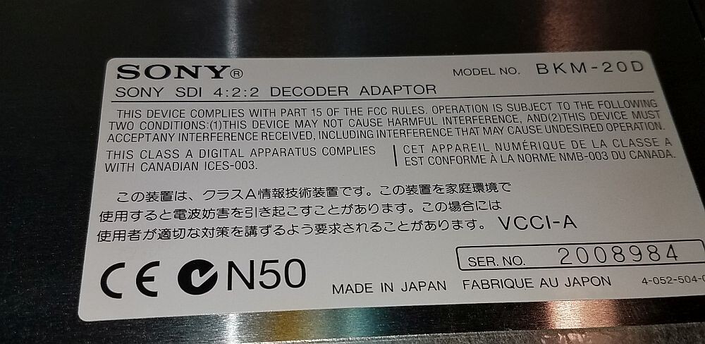 Sony BKM-20D Analog Digital Video Input Board SDI Decoder Input NEW OPEN BOX