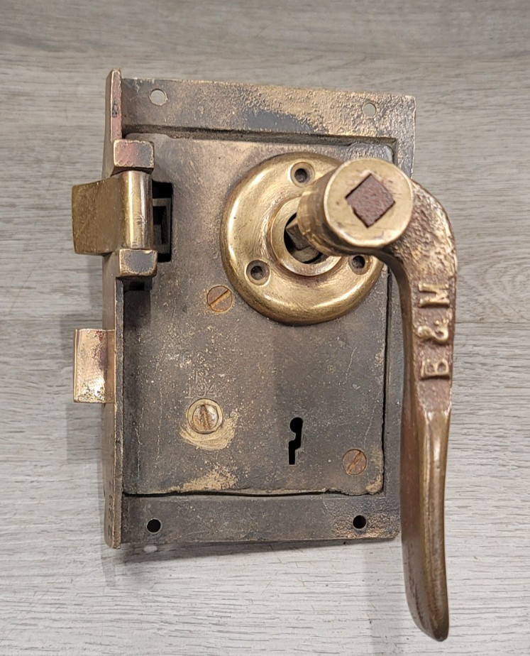 Antique Rim Lock Set Solid Brass Privacy Slide Bolt