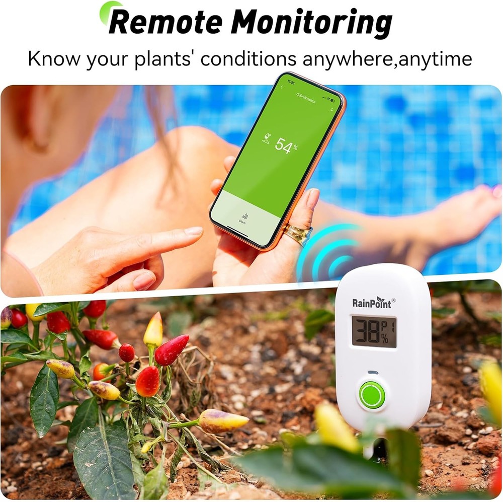 RAINPOINT Smart Digital Wireless Plant Moisture Meter Sensor + Hub