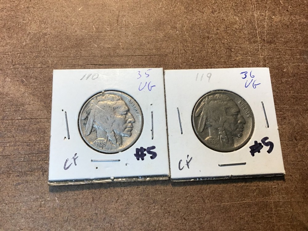 1935 & 1936 Buffalo Nickels, 2 Coins