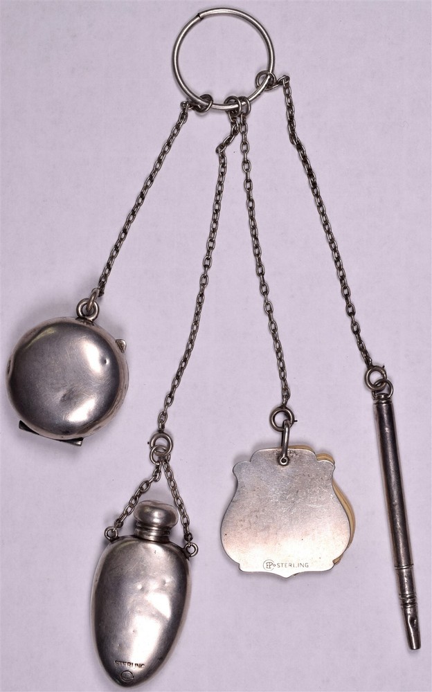 Sterling Chatelaine Perfume, Pencil, Notepad, and Coin Vial