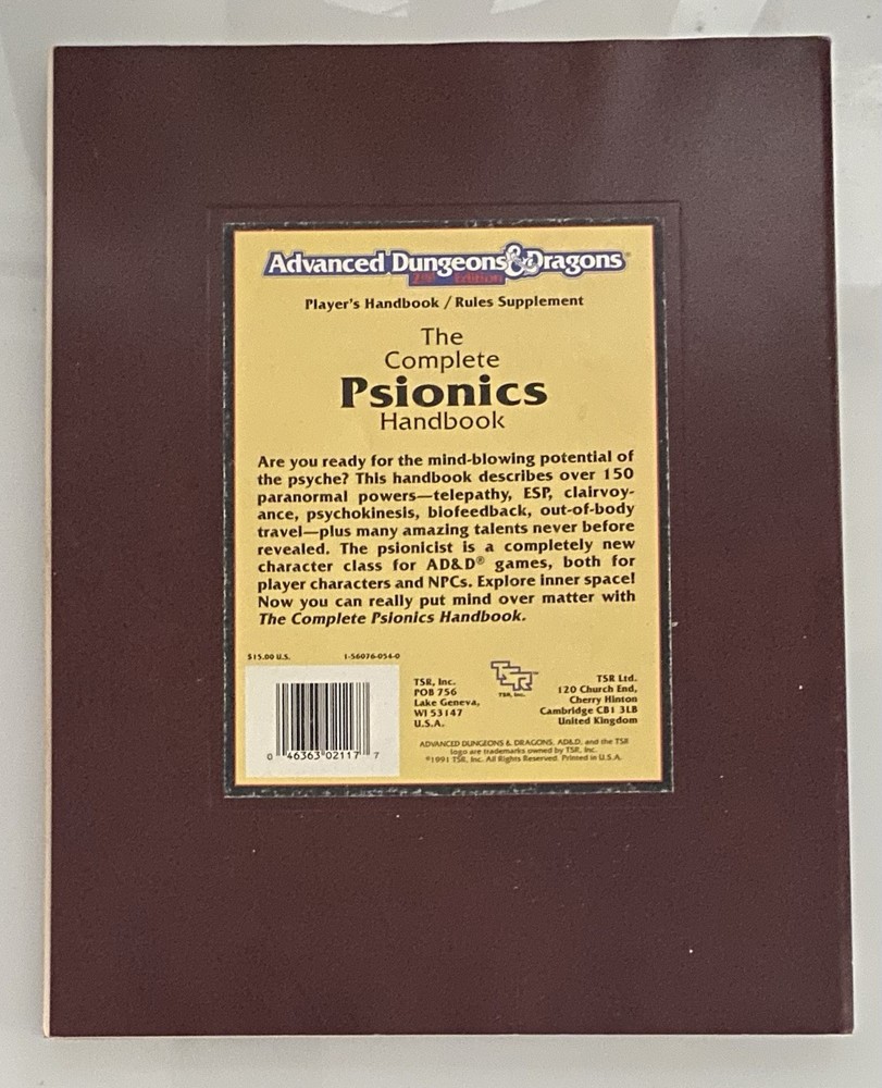 TSR AD&D 2nd Ed Complete Psionics Handbook (1st Printing) VG+