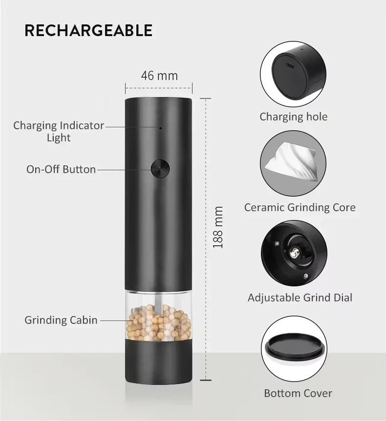 Electric Salt and Pepper Grinder Set, Automatic, Adjustable, Gift, 2 Pack