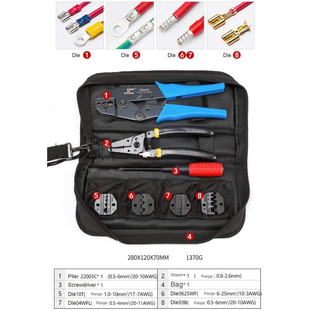 5 in 1 Crimping Spade Ring Fork Terminals Set Stripper Pliers Crimper Tool Kit
