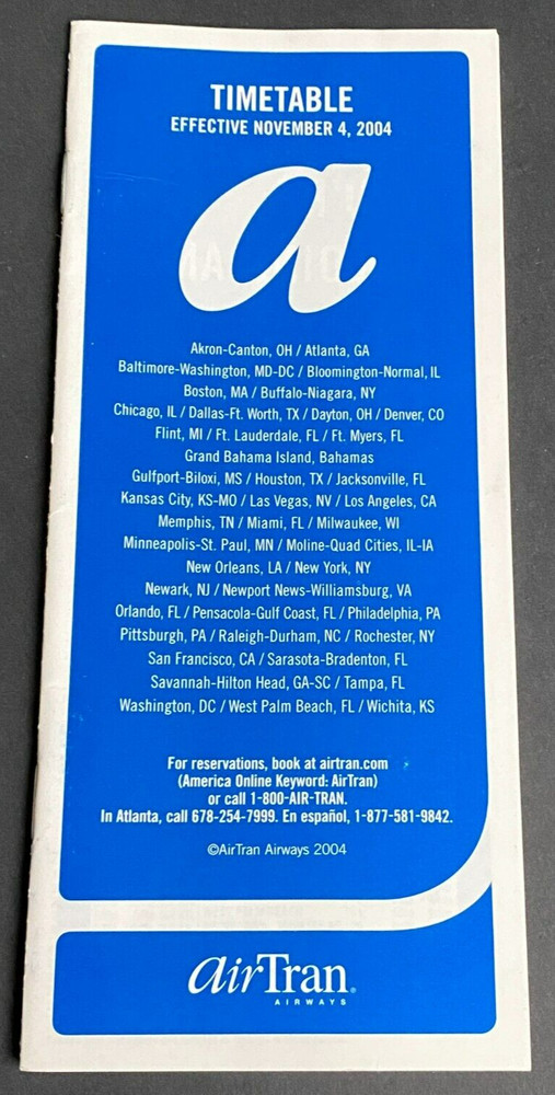 AirTran Airways Timetable Effective November 4, 2004