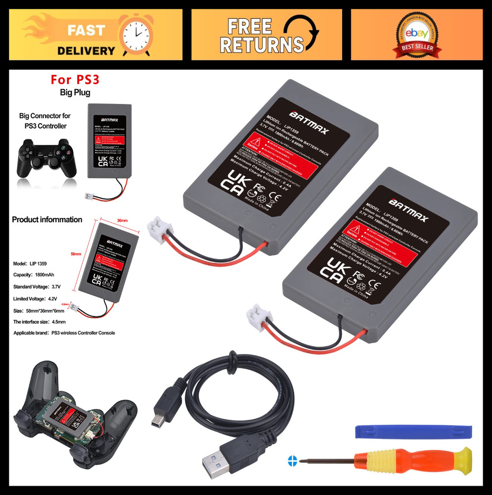 2-Pack Replacement Battery for Sony PS3 Controller DualShock 3 Sixaxis CECHZC2E