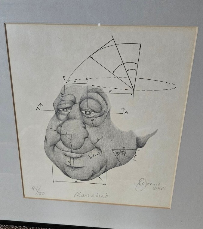 Vtg Pencil Drawing Artwork "Plan  Ahead" Unique Whimsical Signed And Numbered