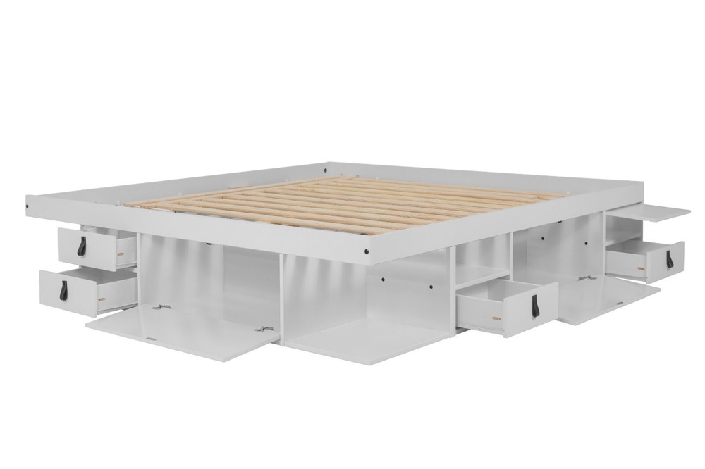 Memomad Bali Bed - King Size Storage Platform Bed Frame with Drawers (White)