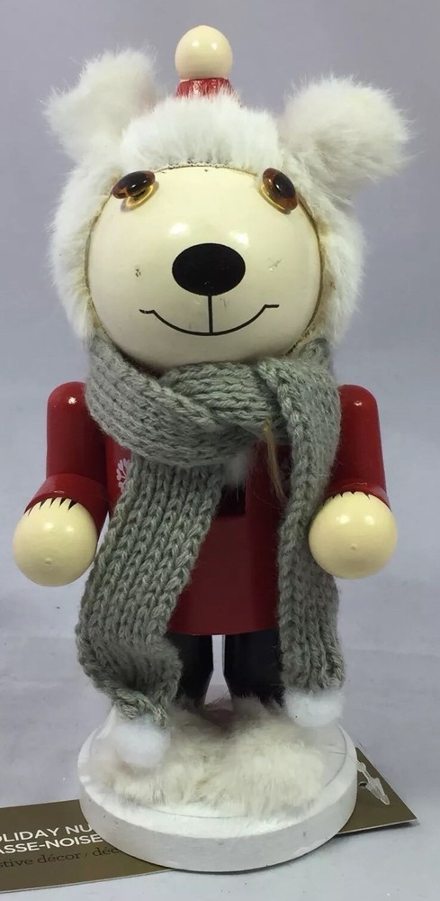 Small Wooden Bear Nutcracker With Toque Christmas Decor