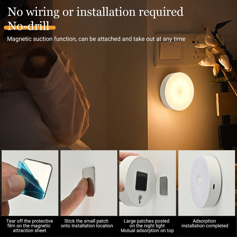 6PCS LED Motion Sensor Under Cabinet Closet Light USB Rechargeable Kitchen Lamp
