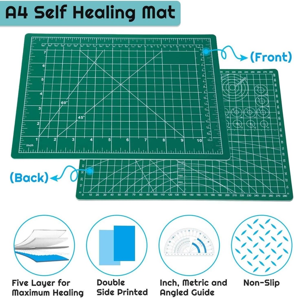 Double-Sided 12x9 Inch Self-Healing Cutting Mat for Sewing and Creative Projects