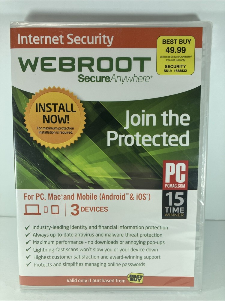 Webroot SecureAnywhere Advanced Security for PC, Mac & Mobile Devices New Sealed