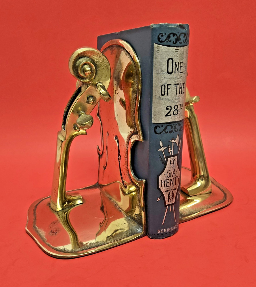 2 Vintage 1992 Solid Brass Bookends Violin ~ Cello Instruments ~ Made in KOREA ~