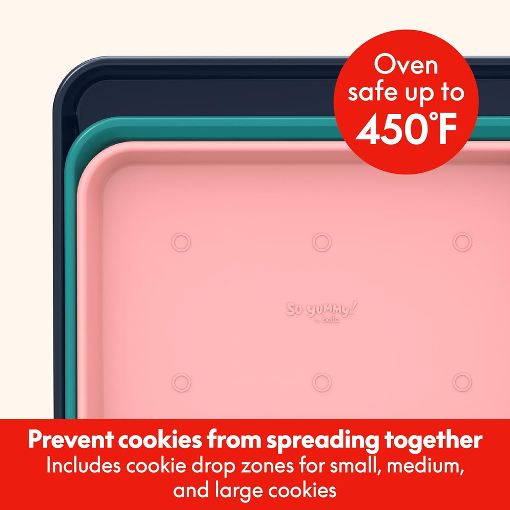 by Bella 3 Piece Cookie Pan Set, Nonstick Bakeware Set with 3 Rectangular Alumin